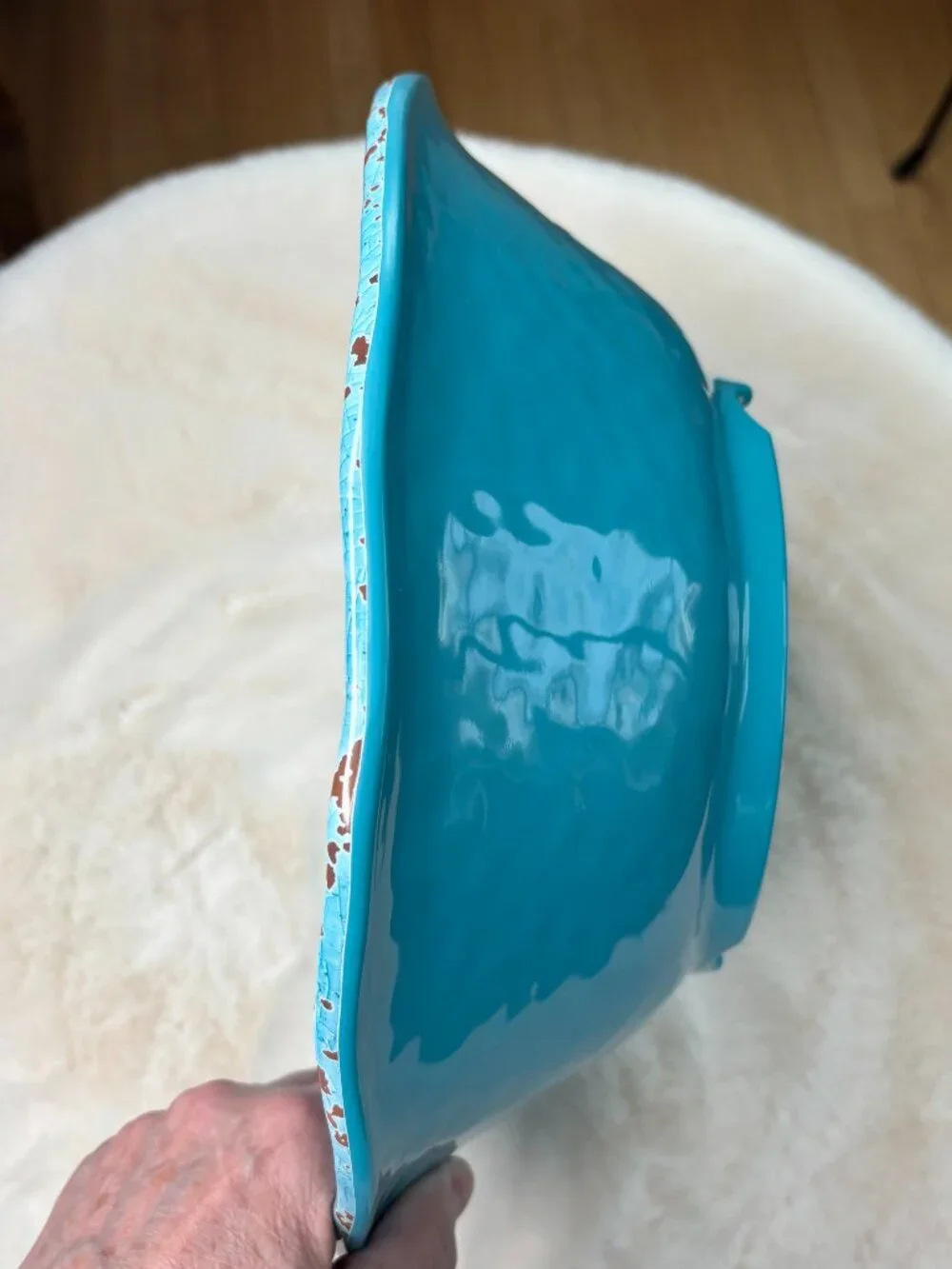Pier 1 Imports Carmelo Blue Melamine Crackle Glaze Distressed Large Bowl-NWT